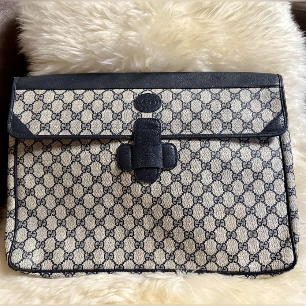 Gucci Monogram Navy and Cream Briefcase